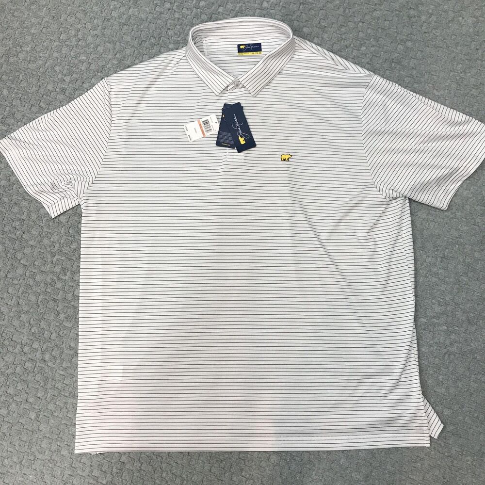 NEW -Jack Nicklaus Polo Shirt Mens 3XL White Stripe Golf Moisture Wicking UPF 15